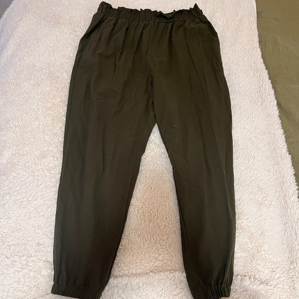 Army Green Plus Paperbag Pants
